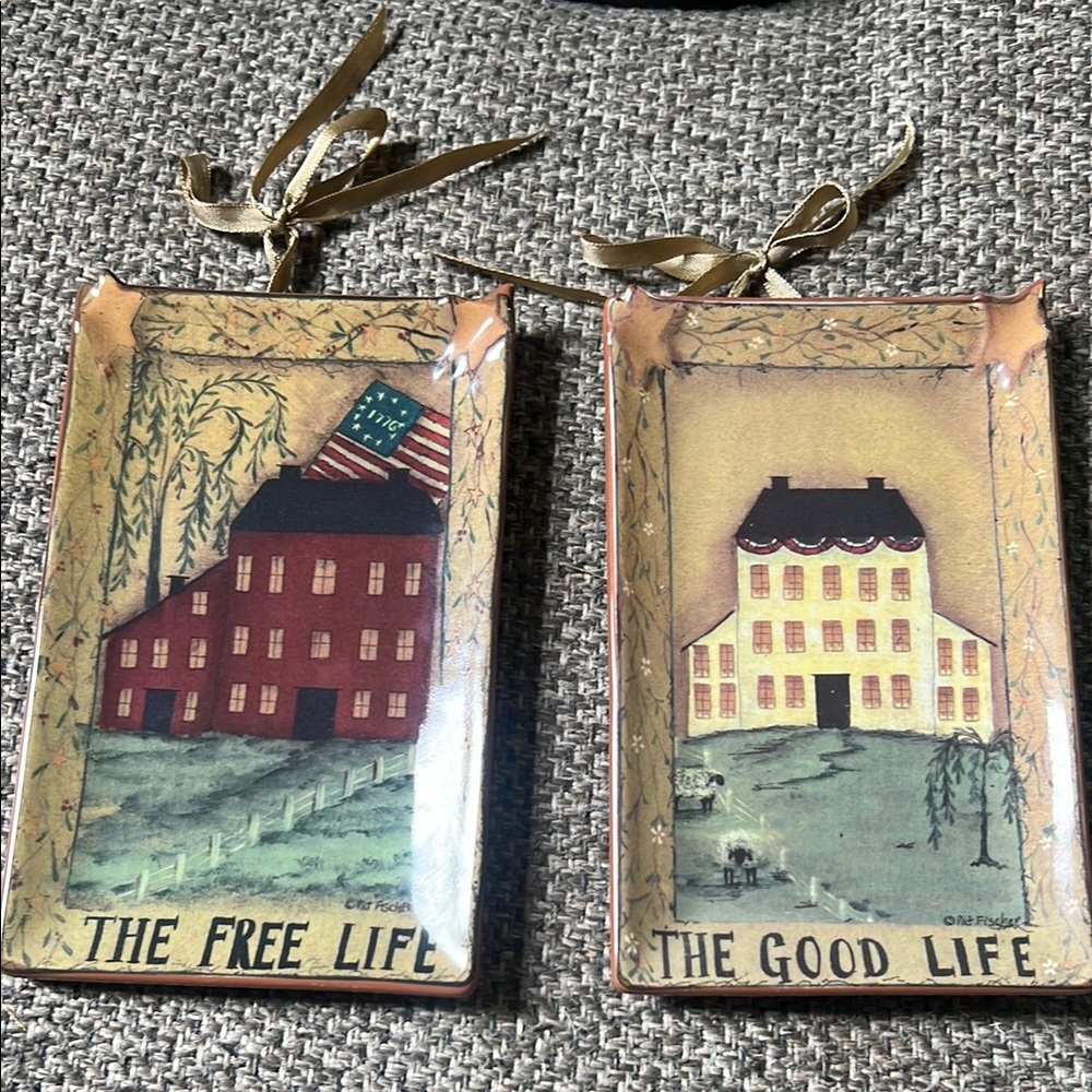 Chic Art Glass Hanging Plaques - Red and Yellow